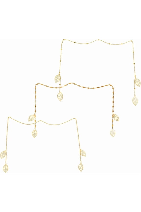 3 Pcs 3 Styles Face Chains 304 Stainless Steel Face Chain with Leaf Pendant Metal Chain Decorations for Jewelry Making Gold