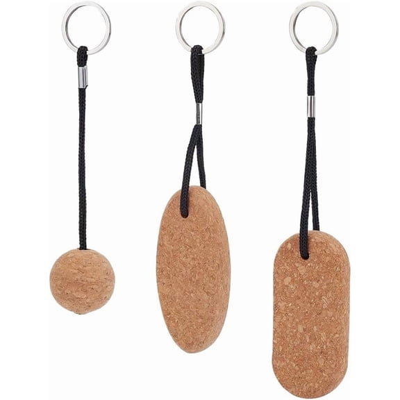 3 Pcs 3 Styles Floating Cork Keychains Round/Oval/Rectangle Floating Keychain Wood Charms Pendant with Iron Ring for DIY Bag Decoration Pendant Key Chain Multi-color