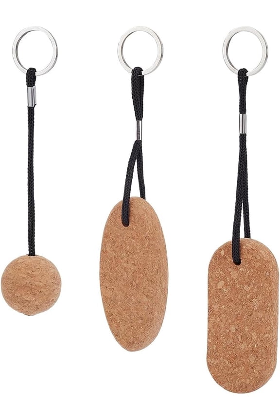 3 Pcs 3 Styles Floating Cork Keychains Round/Oval/Rectangle Floating Keychain Wood Charms Pendant with Iron Ring