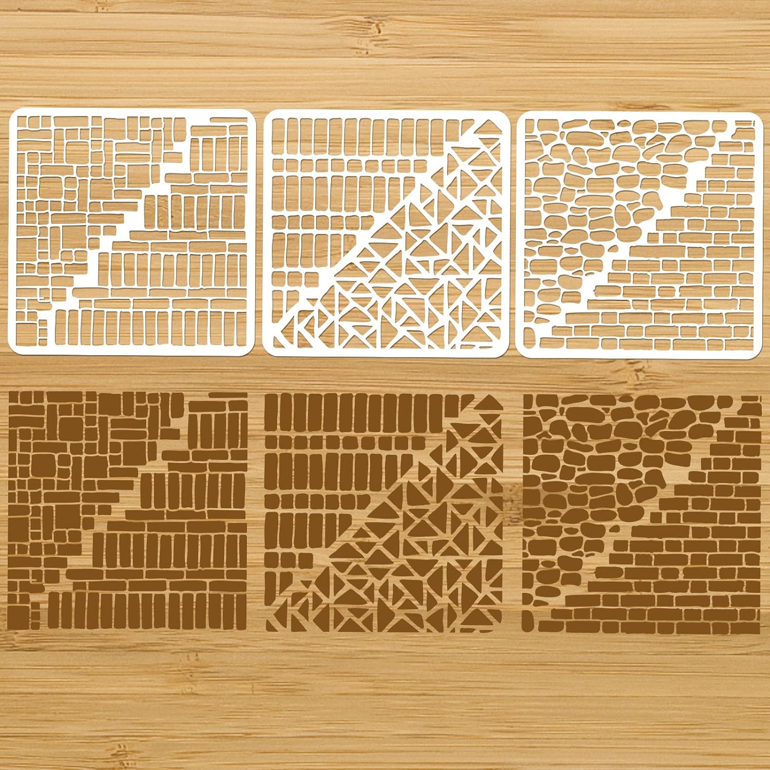 3 Pcs 3 Styles Mixed Wall Brick Stencils Reusable Painting Stencil ...