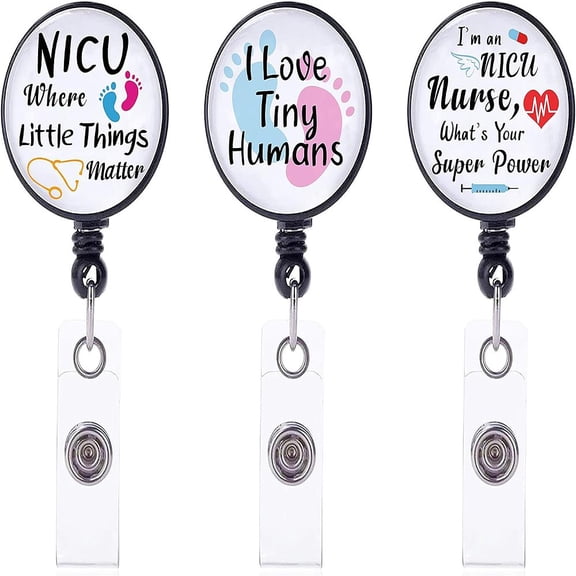 3 Pcs 3 Styles Plastic Retractable Badge Reel Card Holders with Platinum Snap Buttons ID Badge Holder Retractable for Nurses Flat Round