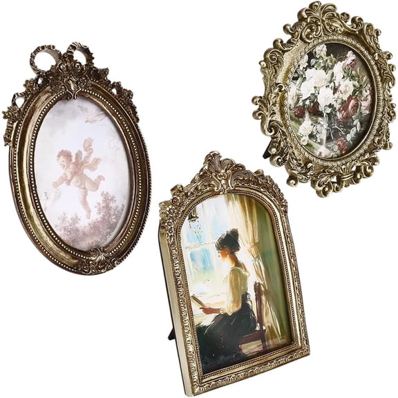 3 Pcs 3 Styles Vintage Resin Frames Gold Ornate Picture Frames Mini Frames for Tabletop Display Wall Hanging Home Decor