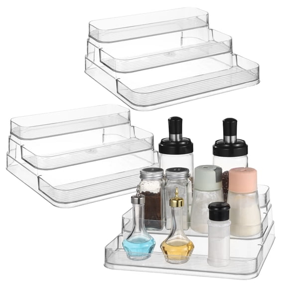 3 Pcs 3 Tier Spice Rack Organizer, Clear Plastic Organizer for Countertop, Kitchen Cabinet Organizer and Vanity, Versatile Storage Shelf for Cosmetics, Perfume, and More