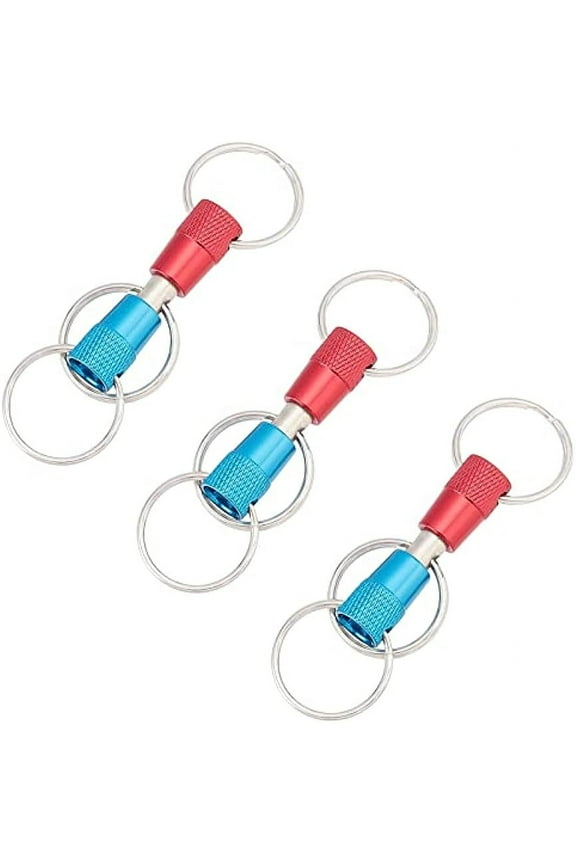 3 Pcs 3-Way Pull Apart Keychain Blue and Red Quick Release Keychain Detachable Key Ring for Car Door Lock Key Storaging