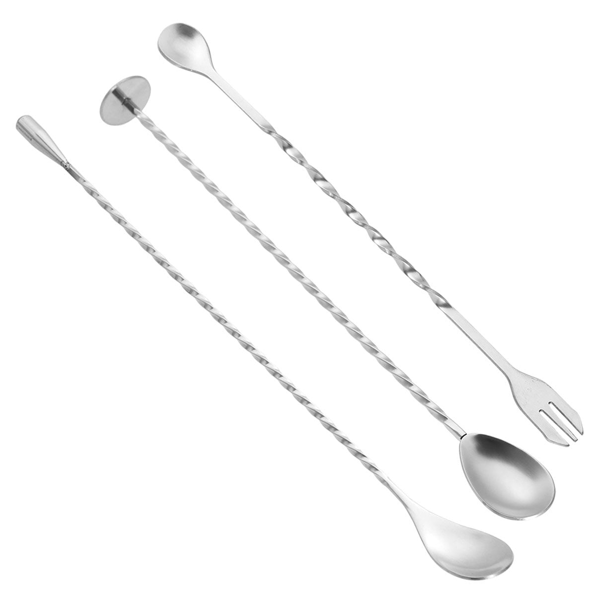 3 Pcs 304 Stainless Steel Cocktail Pick Threaded Bar Spoon Mixing Fork