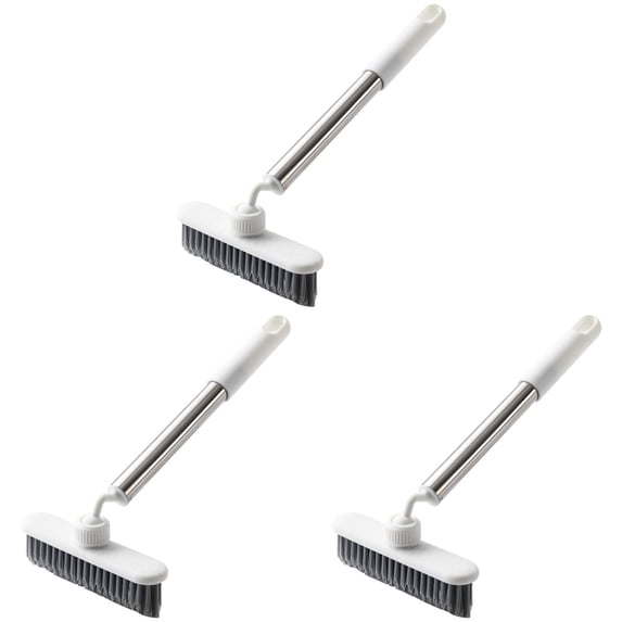 3 Pcs 360 Degree Rotatable Cleaning Brush, Long Stainless Steel Handle Grout Scrubber, Adjustable Crevice Cleaning Brush, Firm Bristle Tile Detail Cleaner, Small Floor Scrub Brush, White