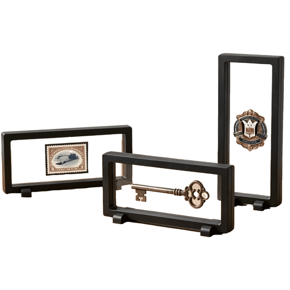 3 Pcs 3D Floating Display Case, Black Display Stand Holder 9"3.54"0.75"(LWH Suspension Frame for AA Medallion, Antique Challenge Coins, Chip, Jewelry, Pin
