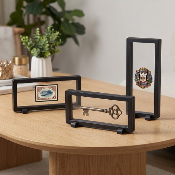3 Pcs 3D Floating Display Case, Black Display Stand Holder 9"×3.54"×0.75"(L×W×H Suspension Frame for AA Medallion, Antique Challenge Coins, Chip, Jewelry, Pin