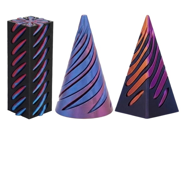 3 Pcs 3D Printed Spiral Sensory Set with Three Geometric Shapes, for Stress Relief and Enhancement