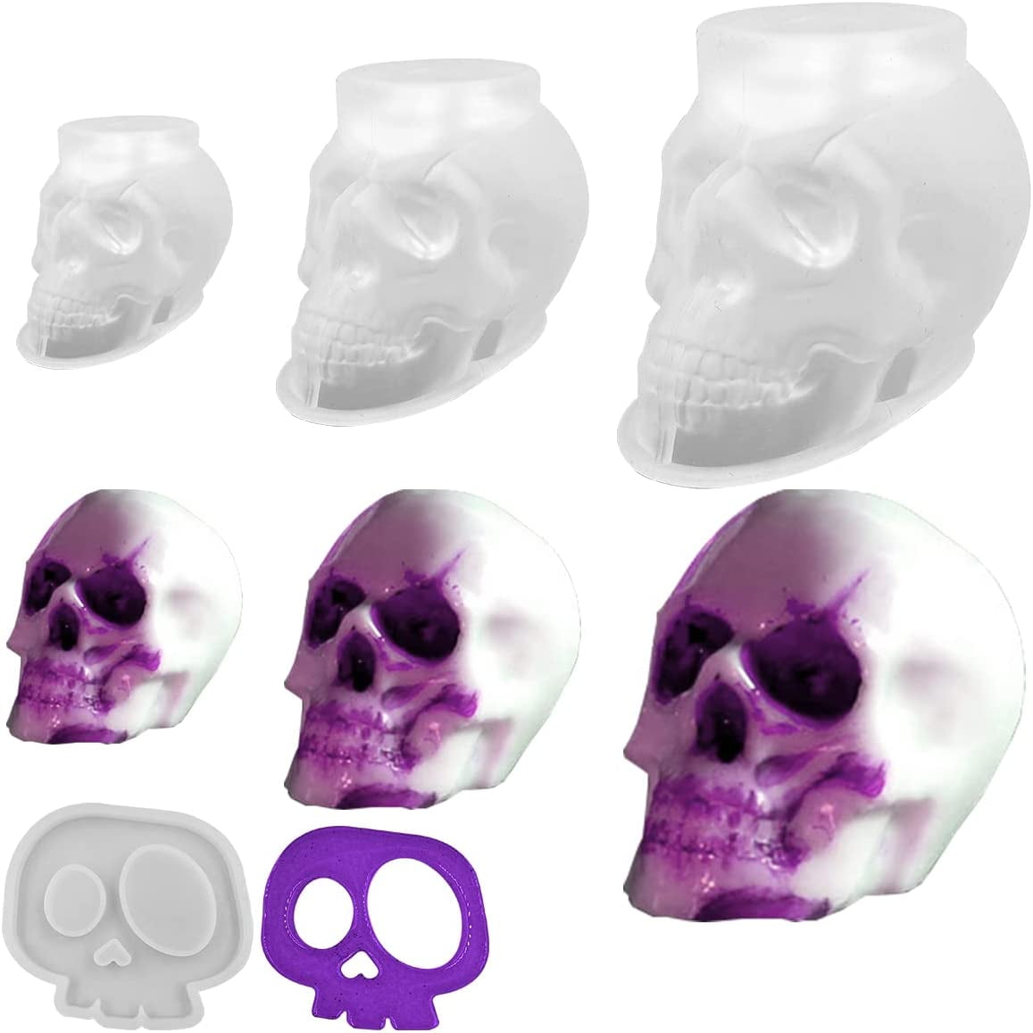 3 Pcs 3D Skull Molds, AIFUDA Skull Silicone Mold Scar Face Skull Resin Mold with 1 Skull Coaster Mold for DIY Resin Epoxy Casting Craft