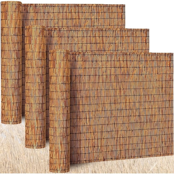 3 Pcs 4 x 16.4 ft Reed Fee Roll, 85% Shade Bamboo Privacy Screen, Natural Decorative Reed Feing for Outdoor Garden Backyard Balcony