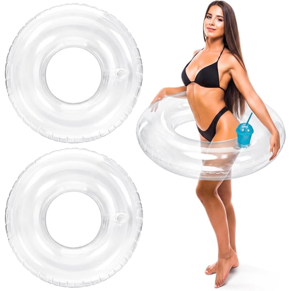 3 Pcs 47. 3 Inch Transparent Round Pool Float with Cup Holder Bachelorette Inflatable Swim Float Bride Pool Water Ring Loungers Tube Swimming for Engagement, Wedding, Summer Beach Party