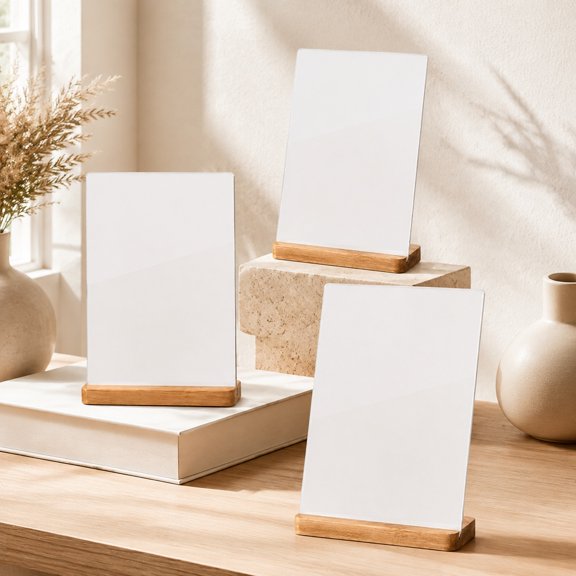 3 Pcs 5x7 Sublimation Photo Frames with Wooden Base, Vertical Aluminum Picture Frame Blanks for DIY Heat Transfer, White Personalized Photo Display for Summer, Birthday, Wedding and Holiday Gifts