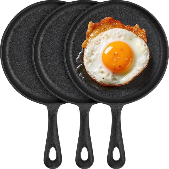 3 Pcs 6.3 Inch Mini Cast Iron Skillet Pre Seasoned Small Frying Pan with Handle Black for Cookie Brownie Egg Cakes