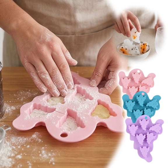 3 Pcs 6-Cavity Halloween Ghost Silicone Mold Nonstick Flexible Baking Tray Easy Release Chocolate Candy Gummy Jelly Ice Cube Mold Freezer Oven for Home Bar Halloween Party Dessert Making