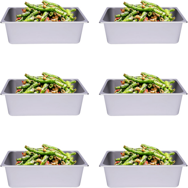 3 Pcs6 Inch Deep Steam Table Pans with Lid Full Size Stainless Steel