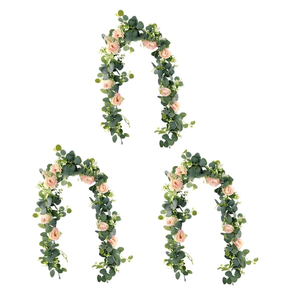 3 Pack 70.9" Pink Rose & Eucalyptus Garland Realistic Artificial Greenery Vines with Bendable Stems for Wedding Arch, Party Backdrop & Home Decor