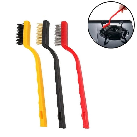 3 Pcs 7Inch Industrial Steel Wire Toothbrush Copper Brush Steel Nylon Rust Brush