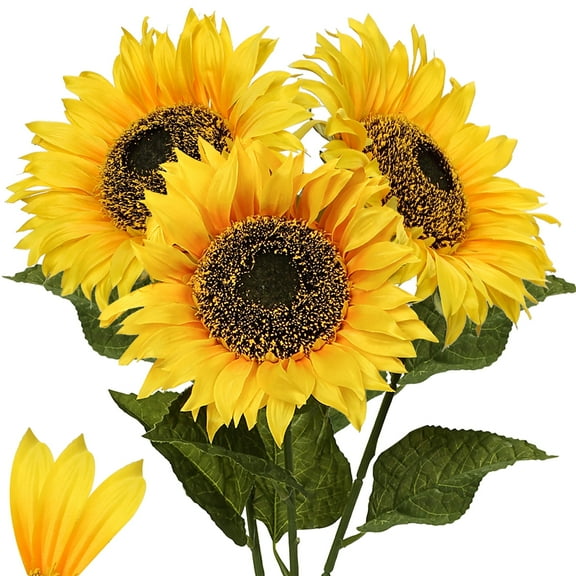 3 Pcs 8" Full Bloom Long Stem Artificial Sunflowers 25.6" Tall Giant Silk Sunflowers Fake Flowers Yellow