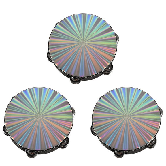 3 Pcs 8 Inch Wooden Tambourine Handbell Hand Drum Reflective Head Percussion Instrument Toy Dancing Singing,3* Tambourine,Colorful