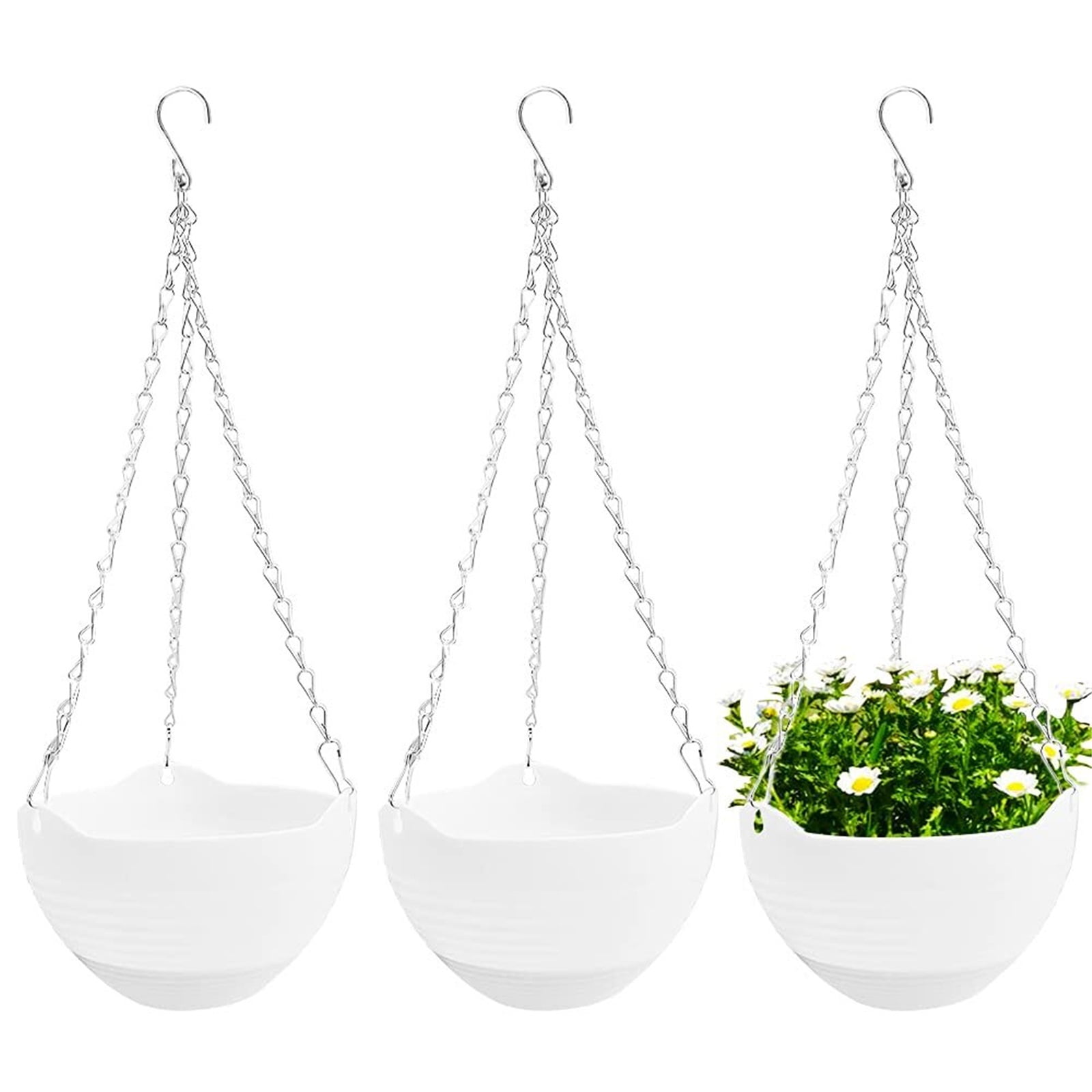 3 Pcs 8 inch Hanging Planter Pots,Self-Watering Round Hanging Basket with Water Tray