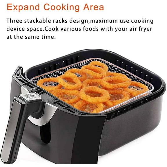 3 Pcs 8 inch Square Air Fryer Rack, Stackable Multi-Layer Stainless Steel Dehydrator Rack, Square Air Fryer Accessories for Instant Vortex Fryer,Philips