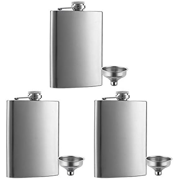 3 Pcs 8 oz Hip Stainless Steel Flask & Funnel Set by, Easy Pour Funnel is Included, Perfect Flask that Fits Great in Jacket Pockets and Pants$$Home Decor, Kitchen, & Other