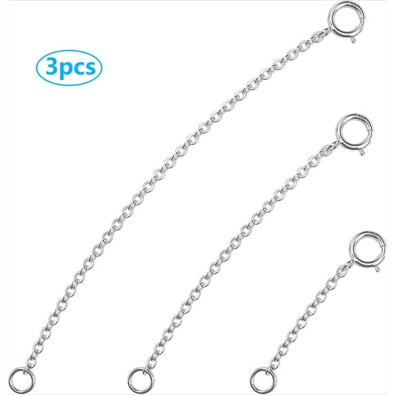 3 Pcs 925 Sterling Silver Necklace Extender Sterling Silver Chain Extenders for Necklaces Bracelet Extender Silver 1inch 2inch 3inch