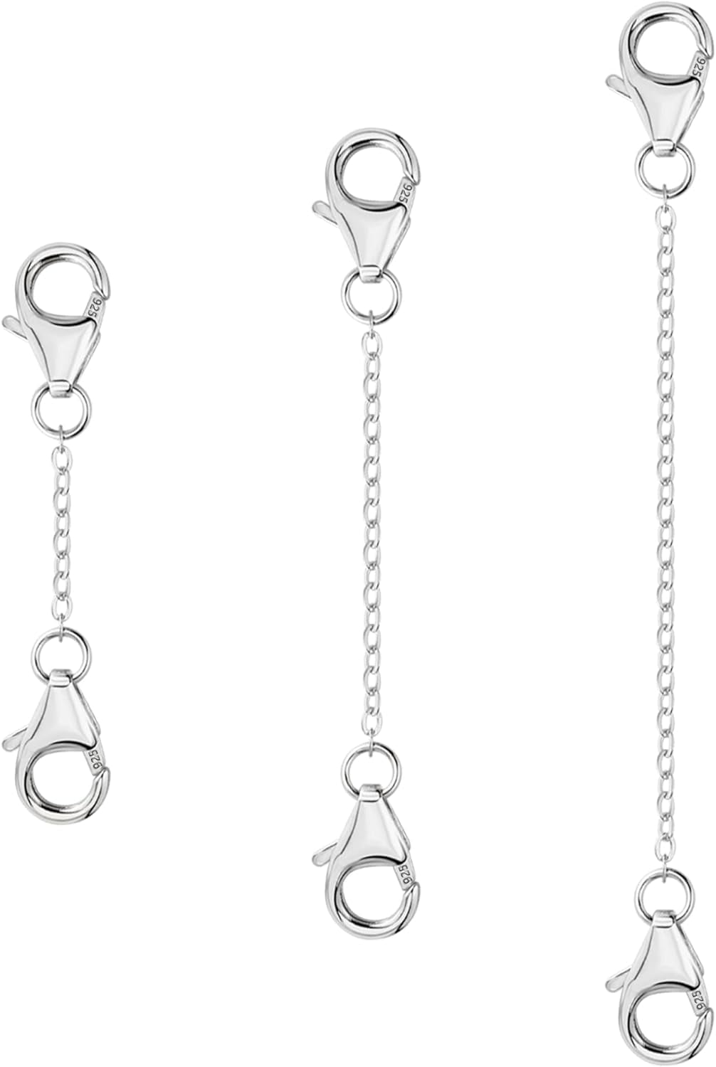 HZHUAFULTD 3 Pcs 925 Sterling Silver Necklace Extenders Gold Plated Durable Strong Removable Necklace Bracelet Anklet Extension Chain Extenders for Jewelry Making 1 2 3 Inch White Gold