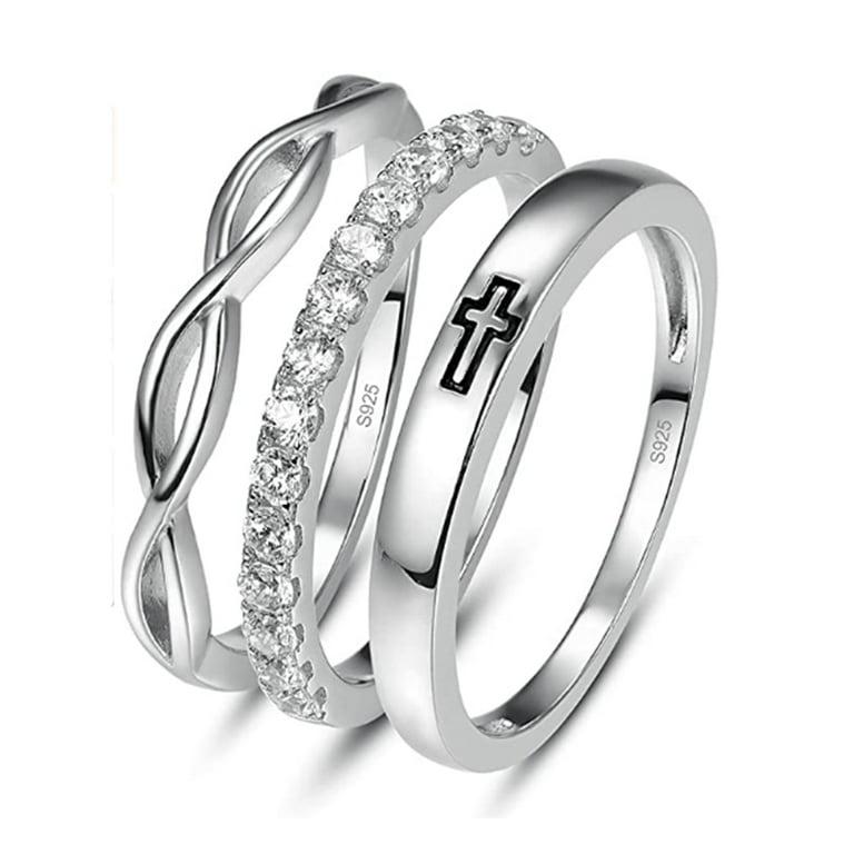 Pcs 925 Sterling Silver Wedding Ring Sets for Women Stacking