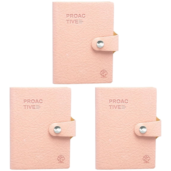 3 Pcs A7 PU Leather Notebook Set, 4.3x3.1 Inch Motivational Embossed Lined Pocket Mini Journal, Portable Daily Planner Notebook for Work Office & Gift, Pink