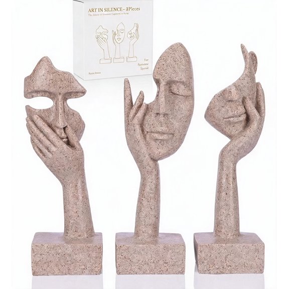 3 Pcs Abstract Resin Sandstone Thinker Statue Set 9 Inches for Home Office Decor