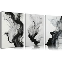 3 Pcs Abstract Smoke Canvas Wall Art Black And White Simple Wall Decor Pictures Modern Flowing Wave Shapes Posters Prints Paintings for Home Room Bedroom Office Decoration Prepare To Hang