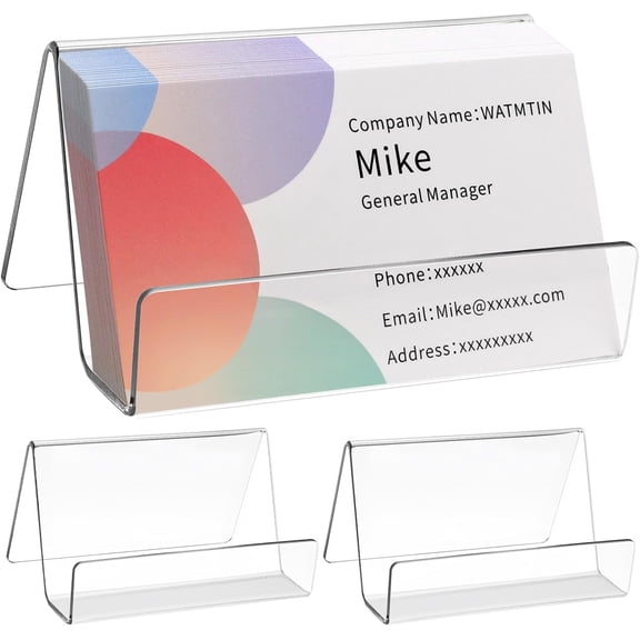 3 Pcs Acrylic Business Card Holder for Desk, Desktop Business Card Stand, Clear Name Cards Display Holder for Exhibition Accessories Home Office, Capacity: 50 Cards