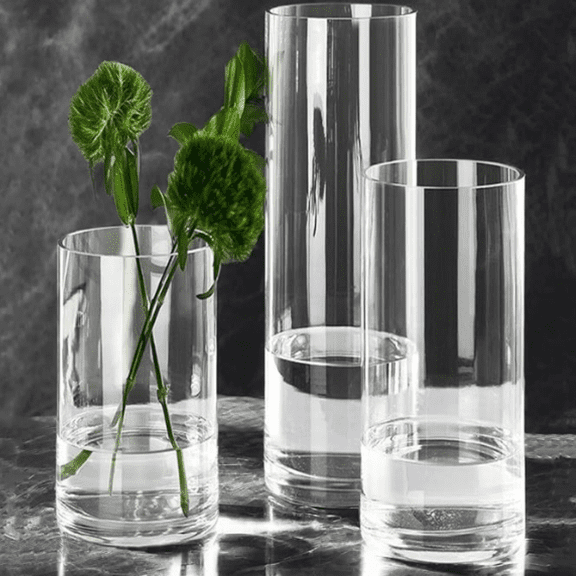 3 Pcs Acrylic Clear Cylinder Flower Vase for Plants Bouquet, Unbreakable Hurricane Tall Large Plastic Vases for Wedding Centerpieces, Hydroponic Decor Base Set of 3 (H 8" + H 10" + H 12" No Flowers)