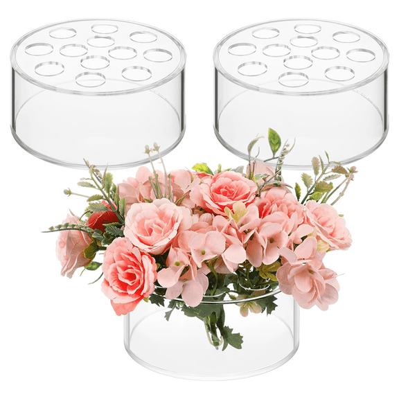 3 Pcs Acrylic Floral Centerpiece for Dining Table Decorations Wedding Round Flower Vase 12 Holes Vases