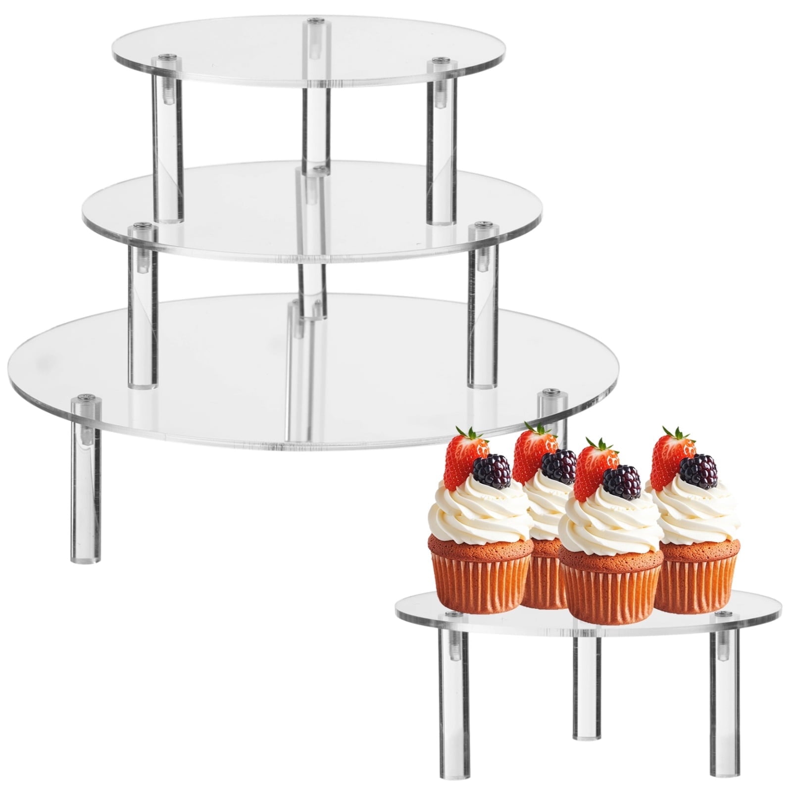 Multiple Risers 3-Tier Clear Acrylic Display Stand Set - Stackable Round Risers for ...
