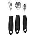 thumbnail image 1 of 3 Pcs Adaptive Utensils Set, Bendable Anti-Shake Comfort Grip Eating Aids for Elderly, Stainless Steel Weighted Silverware with Black Rubber Plastic Handle, Include Fork, Spoon and Small Spoon, 1 of 5