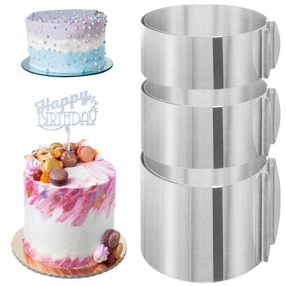 3 Pcs Adjustable Cake Ring Set, 2.4 in (6 cm), 3.1 in (8 cm), 5.9 in (15 cm) High, Stainless Steel for Multi-Layer Cakes, Easy to Clean, Ideal for Home and Professional Bakers