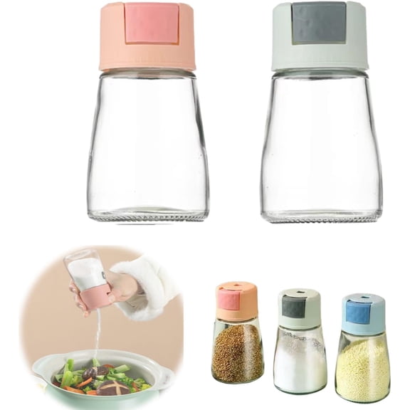 3 Pcs Adjustable Salt and Pepper Shakers,Spice Dispenser ，Glass Salt Dispenser,Each Press 0.5g Salt Healthy Intake