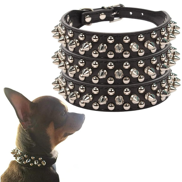 3 Pcs Adjustable Spike Rivet PU Leather Collar for Cats Puppy Dogs for Pet Big Family and for Pet Hospital Gift
