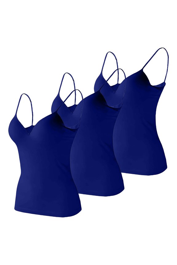 3 Pcs Adjustable Straps Camisole Shirts Ladies Built in Detachable Pads Breathable Soft Fabric Sleeveless Tops for Office Daily Walking Relax Time Basic Sleeveless Tops (Dark Blue,M)
