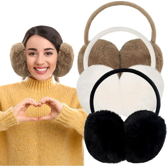 3 Pcs Adjustable Winter Ear Muffs Faux Fur Warmers Cute Fuzzy Earmuffs Soft Warm Ear Covering for Women Girls