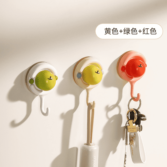3 Pcs Adorable Apple Suction Cup Hooks, Yellow Green Red ABS PP TPU Rotating Strong Vacuum Suction, Undamaged Removable Towel Holders, 2.3 x 3.6 in for Kitchen Bathroom Door Organization
