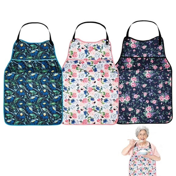 3 Pcs Adult Bib with Top Pocket Crumb Catcher Adjustable Bib for Adult Reusable Dining Clothing Protector for Elderly Women