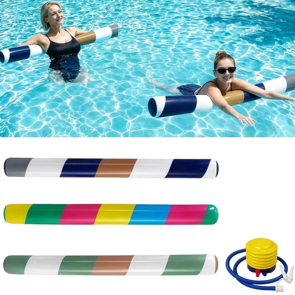 3 Pcs Adult Pool Noodles Quick Dry,Inflatable Pool Noodles Soft Durable,Large Heavy Duty Floating,Swim Noodles for Water Games Summer Party Pool Beach with Air Pump