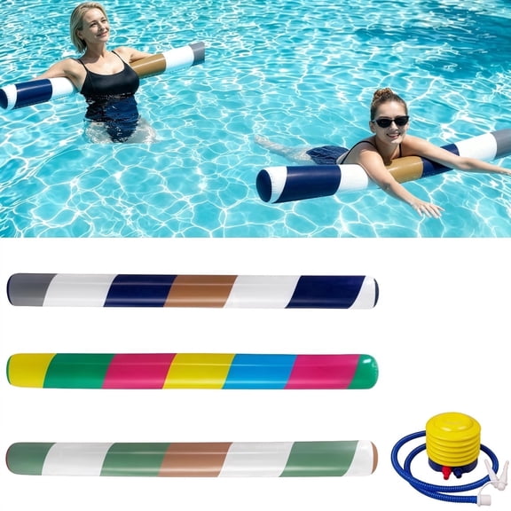 3 Pcs Adult Inflatable Swim Noodles Large  Floating Noodles Soft Quick Dry Pool  Floats for Summer Party Water Games Pool Beach, Equipped with Air Pump