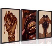 3 Pcs African American Woman Canvas Wall Art Fashion Afrocentric Black Girl Grill Melanin Paintings Pictures Wall Decor Poster Print Artwork for Living Room Bedroom Home Decoration Unframed