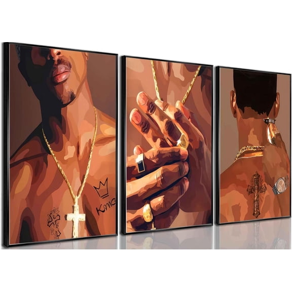 3 Pcs Afro Canvas Wall Art - African American Men Pictures for Bedroom, Living Room, Office Decoration - Abstract Artwork Posterprints, No Frame