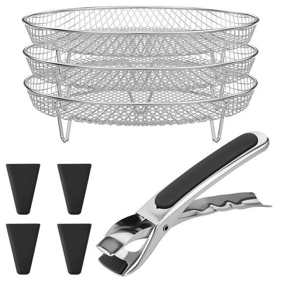 3 Pcs Air Fryer Accessories Stainless Steel Air Fryer Rack 3 Layer Stackable Round Air Fryer Basket Versatile Dehydrator Rack Fits 4.2-5.8 QT Air Fryer